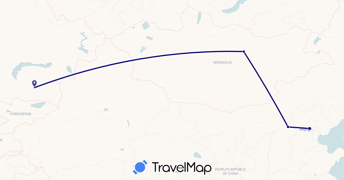 TravelMap itinerary: driving in China, Kazakhstan, Mongolia (Asia)